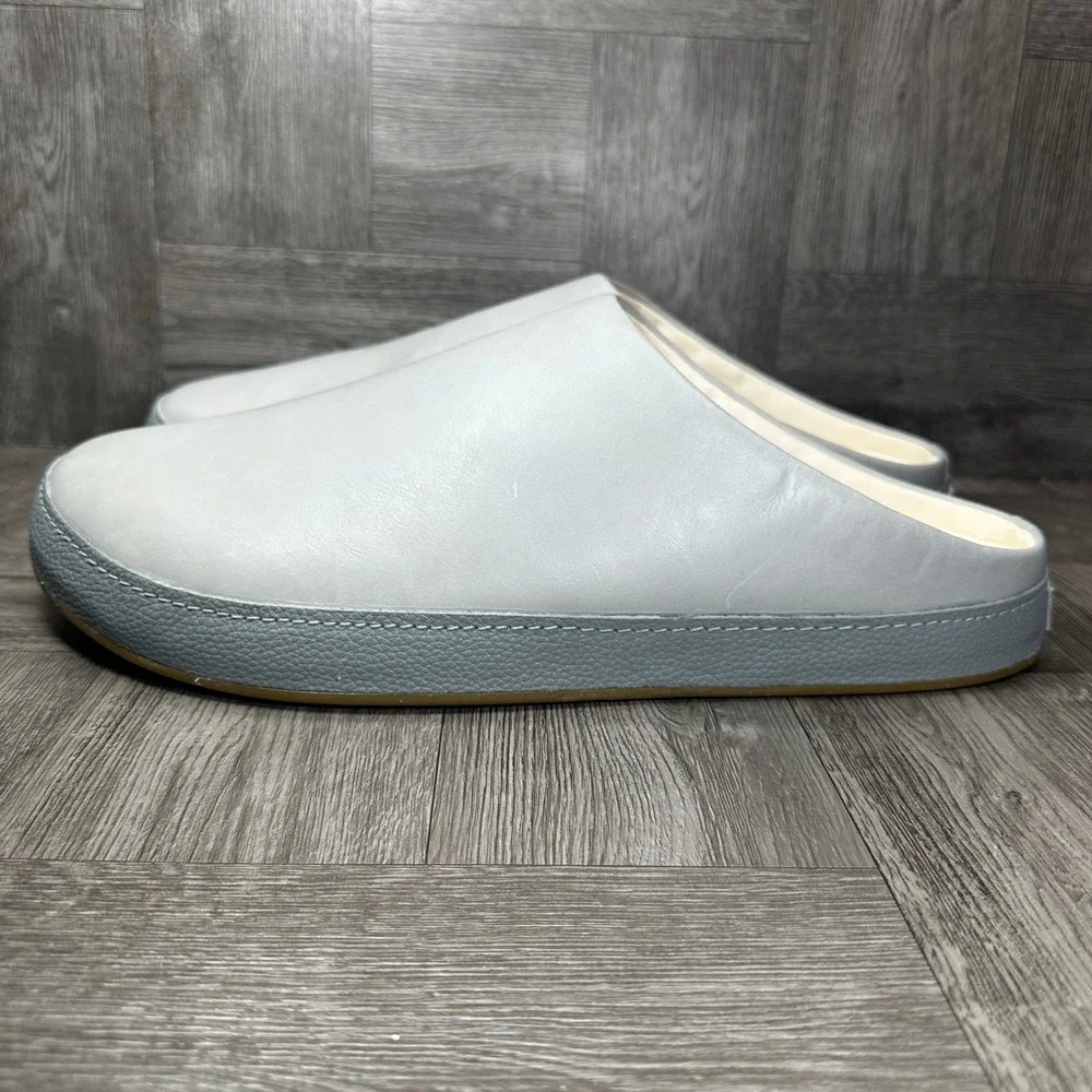 OluKai Kipe'a Heu Slippers Mens 14 Fog Grey Leather Minimalist Comfort NEW